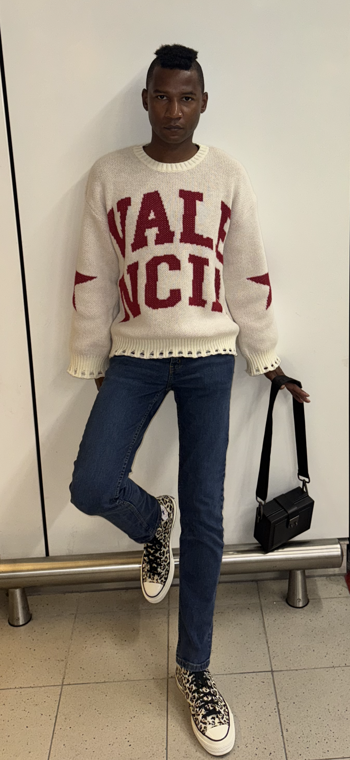 Streetwear Style Men/Women Distressed Fringe Hem Casual Loose English Letter Arm Star Print Round Neck Drop Shoulder Pullover Knit Sweater, Autumn/Winter